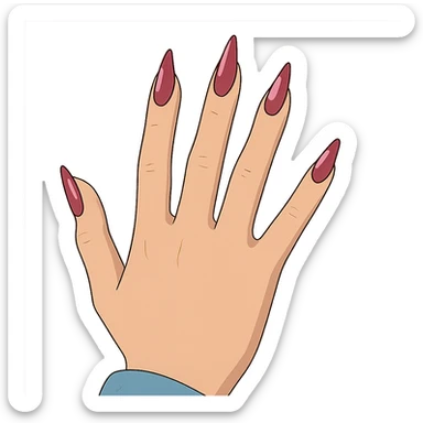 hand with 5 fingers, pink gothic nails, ghibli style sticker