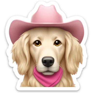  cream long haired retriever wearing pink cowboy hat sticker