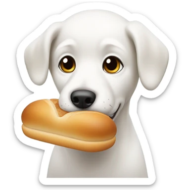 white dog carrying a little rounded bread sticker