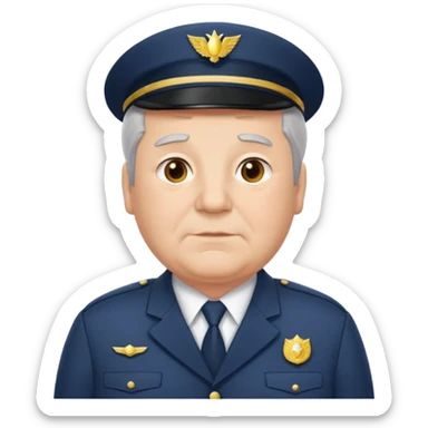 Older Male: gray hair at sides, slight wrinkles, wearing uniform, lightly obesity sticker
