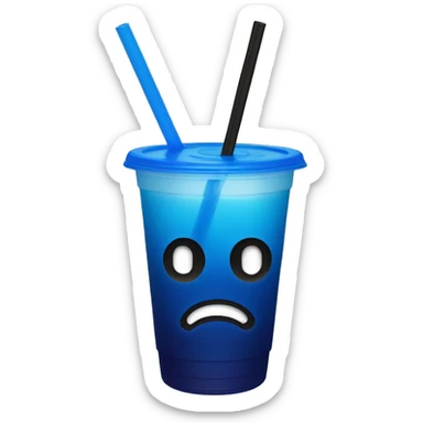 Dark blue ombré drink in plastic cup with a straw and lid and no face sticker