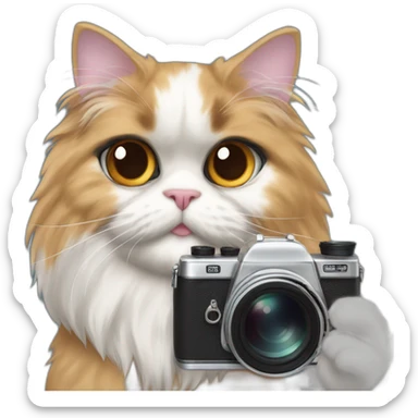 calico persian cat taking a picure using a film camera sticker
