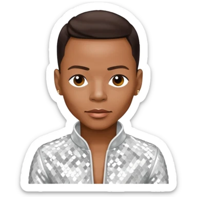 Ronnie DeVoe from New Edition with dark brown hair, white sequin outfit sticker