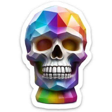 symbolic skull sculpture symbolizing chromatic light with a geometric, faceted design. The bottle is standing upright with angular and baroque features. The vibrant rainbow of colors highlights the sharp edges and planes.  sticker