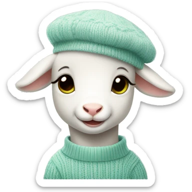 cute little lamb wearing a water green sweater and a white beret sticker