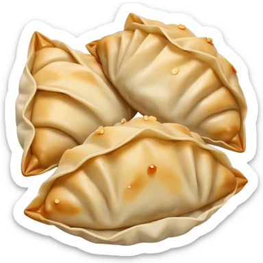 Gyoza Cinematic Realistic Gyoza Dish Emoji, depicted in a close-up view of 1 to 2 delicate dumplings with a crisp, golden exterior and savory filling, rendered with exquisite detail and dynamic lighting. sticker