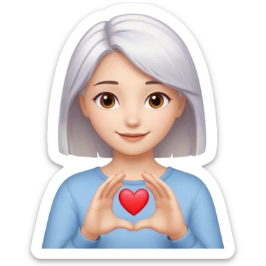 Beautiful girl. Platinum-colored hair just below the shoulders, straight, brown eyes, sweet smile. Hands in the shape of a heart.  sticker