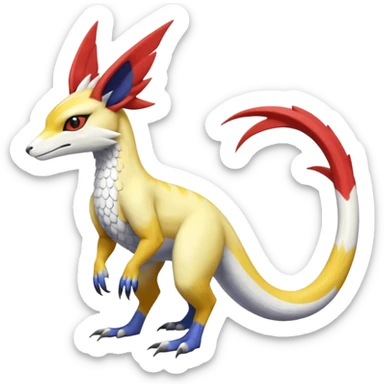 Colorful realistic flurry furry scaly Latias-Vernid-Lombax-Renamon-Zeraora-Bastet-Fakémon-hybrid-fusion-creature, full body sticker