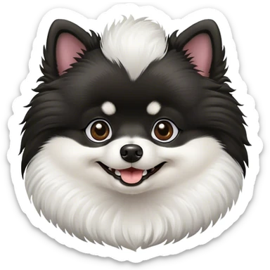 Black and white Pomeranian dog face smiling sticker