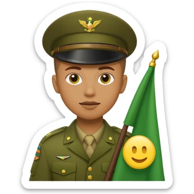 Yellow circle emoji of a soldier holding a green flag sticker
