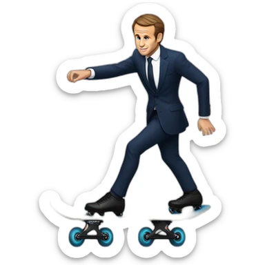 Macron, qui fait du skate avec une autre sticker