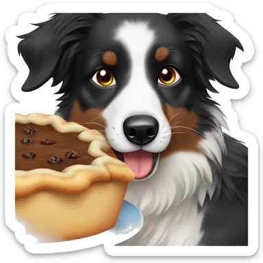 Small black australian shepherd dog eating pie  sticker