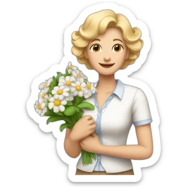 Une grand-mère avec des cheveux blonds et une chemise avec des fleurs sticker