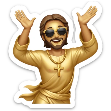 dancing figure of rejoicing Jesus with  sunglases golden  sticker