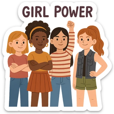 girl power, group of diverse girls standing strong, no background sticker