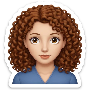 A white woman with brown curly hair and black eyes sticker