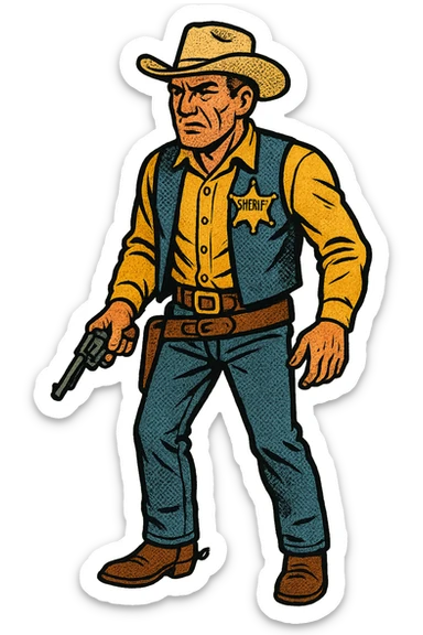 The full body of a tough looking Sheriff from the American West sticker