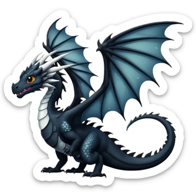 A dragon that is  black 🖤 with white spots. HUGE wings and a tail. Also realistic  sticker