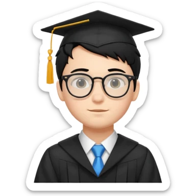 boy with glasses black hair in graduation suit sticker