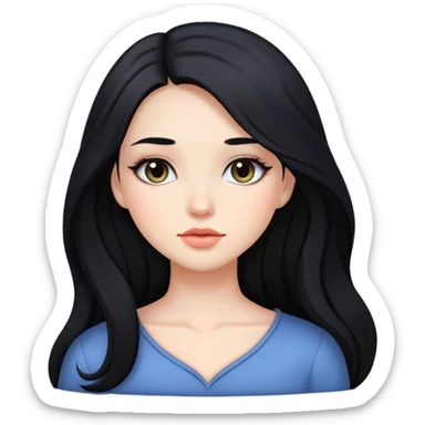 black long hair girl with soft makeup sticker