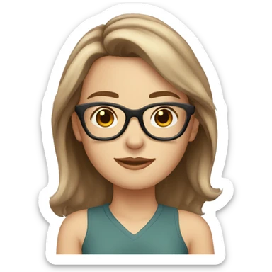 white girl with brown shoulder-length hair and glasses sticker