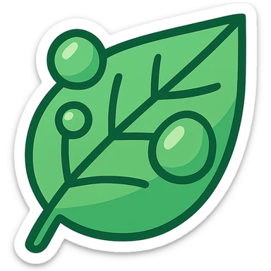 green leaf with water droplets, crisp and vibrant, modern illustration style sticker