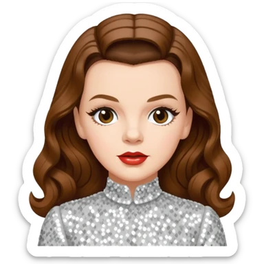 Judy Garland with long brown hair, white sequin outfit sticker