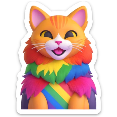 a happy cat with pride flag colors sticker