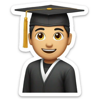 an asian student greets in an academic hat sticker