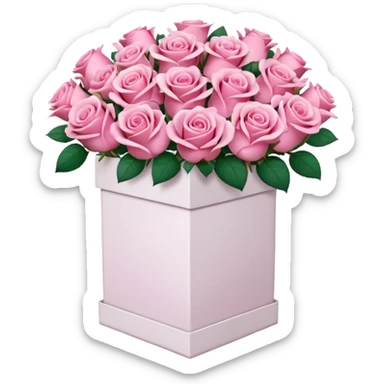bouquet of pink 30 roses in a white box，no leaves sticker