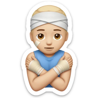 сделай на белом фото эмодзи человечек с ногой забинтованной колено sticker