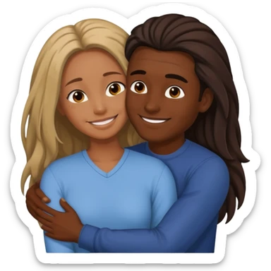 dark skin girlfriend hugs mixed boyfriend with long hair  sticker