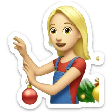 Blond Girl decorating a Christmas tree sticker