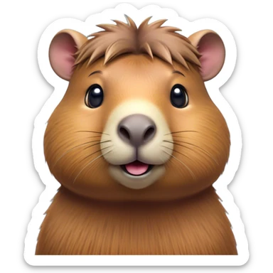 Cinematic Cute Capybara Portrait Emoji, Head tilted playfully and inquisitively, with a delightfully fluffy, rounded form accented by soft, inviting fur and round, sparkling eyes full of charm, Simplified yet irresistibly adorable features, highly detailed, glowing with a warm, friendly glow, high shine, affectionate and lively, stylized with a touch of whimsical cuteness, soft glowing outline, capturing the essence of a mischievous yet loving capybara that feels like it could tumble out of the screen into your arms! sticker