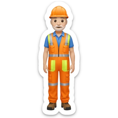 older engineer hi-vis orange overalls full body holding nothing sticker