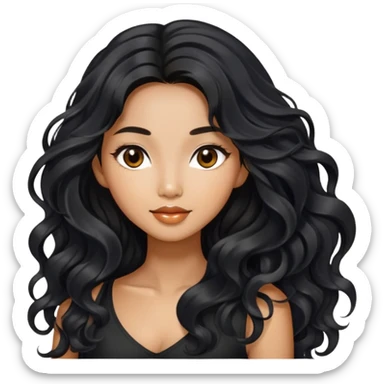 Alluring thai woman shiny long black wavy textured tousled hair sticker