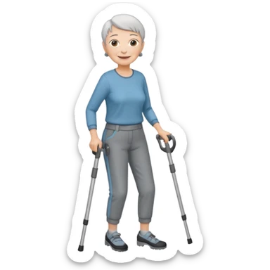 elderly woman with pants short grey hair using crutches sticker
