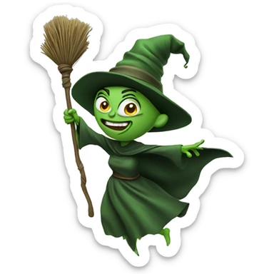 Ugly mad green witch, flying on a broom sticker