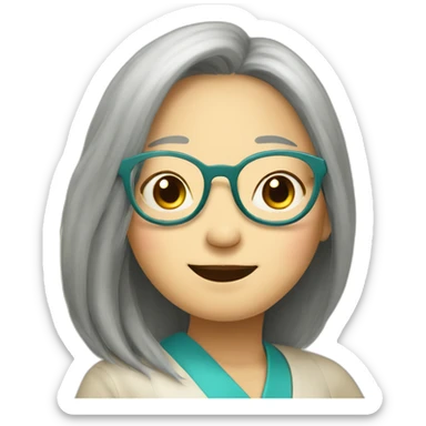 Chinese senio lady has long hair wear glasses show love sign sticker