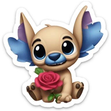 STITCH CON UNA ROSA sticker