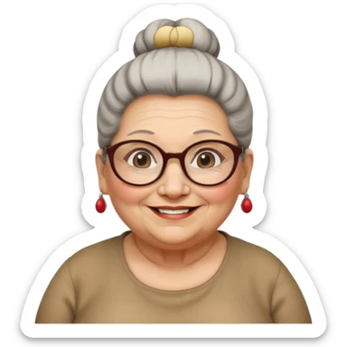 fat old woman with big bun hair and glassess, no earrings sticker