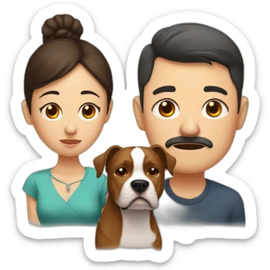 Sad Man with Chinese wife and brown Staffordshire terrier dog sticker