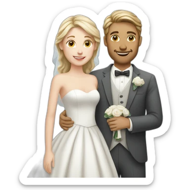 white couple marriage and holding gray cat sticker