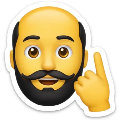 yellow emoji with a black beard, side-facing mouth, hand making a 'no' gesture, one eyebrow raised sticker