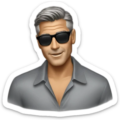 George Clooney with dark brown hair, a high fade, rayban wayfarer sunglasses sticker
