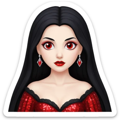 Bride of Dracula with long black hair, red sequin outfit sticker