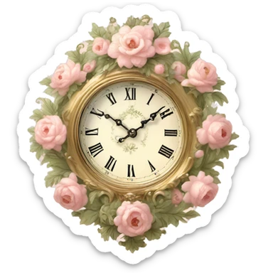 vintage rococo light pink dainty floral clock sticker