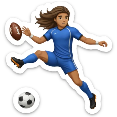 Long Haired Football Players, Male player with long hair kicking ball sticker