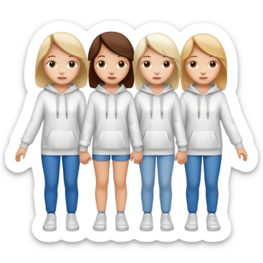 3 girls holding hand wearing white hoodie sticker