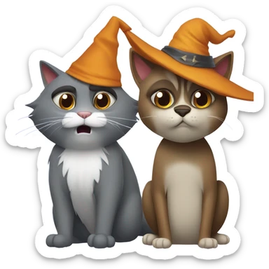 Grey cat with wizard hat and brown angry raccoon cat sticker